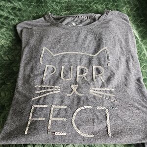 Pj Couture Gray Sequin 'Purrfect' Cat Tee